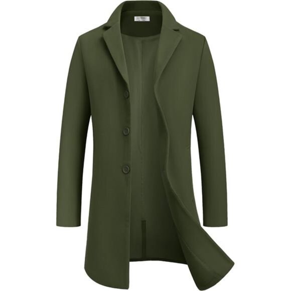 Mens Wool Blend Coat Winter Trench Coats Green - Picture 1 of 6